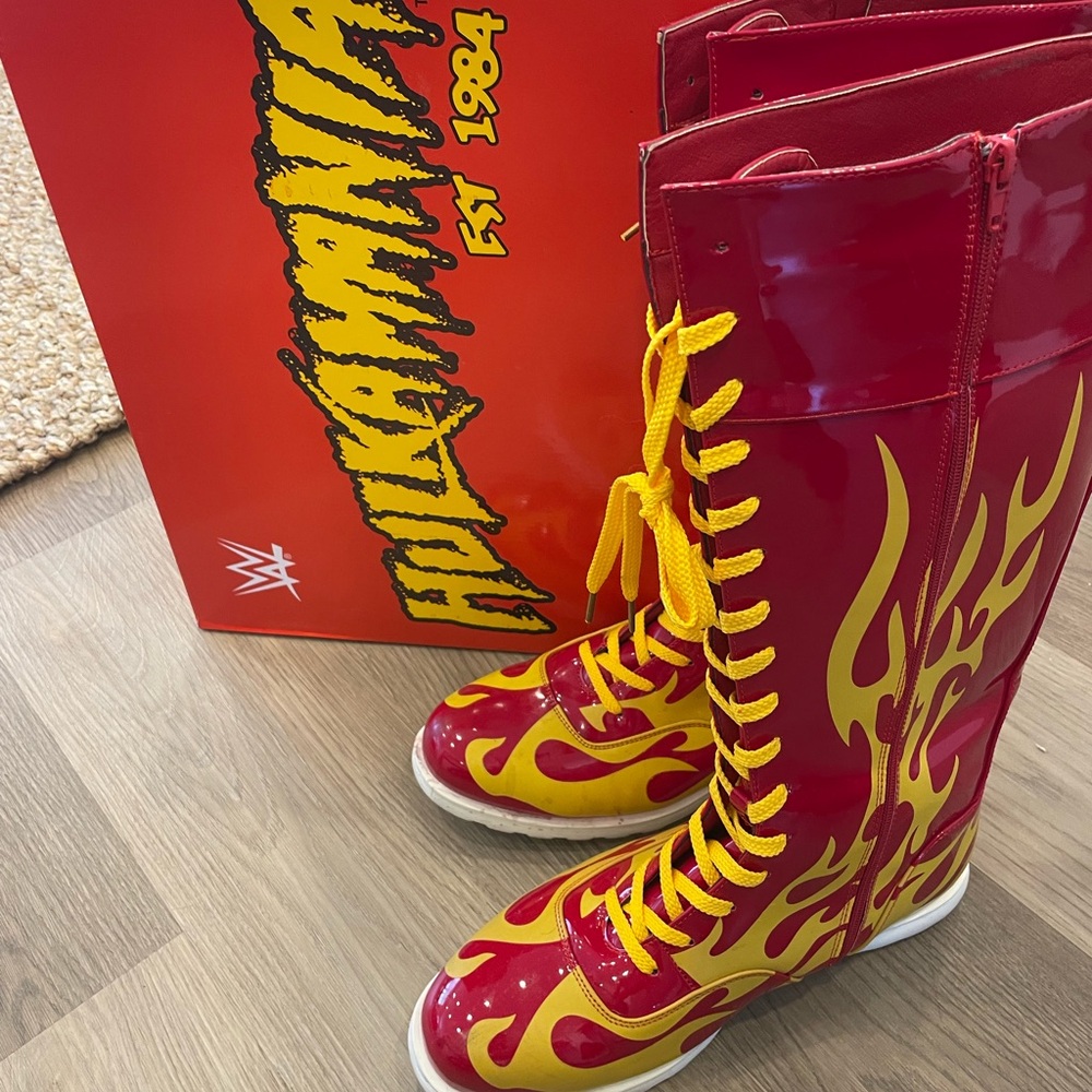 Red and Yellow Flame Wrestling Boots